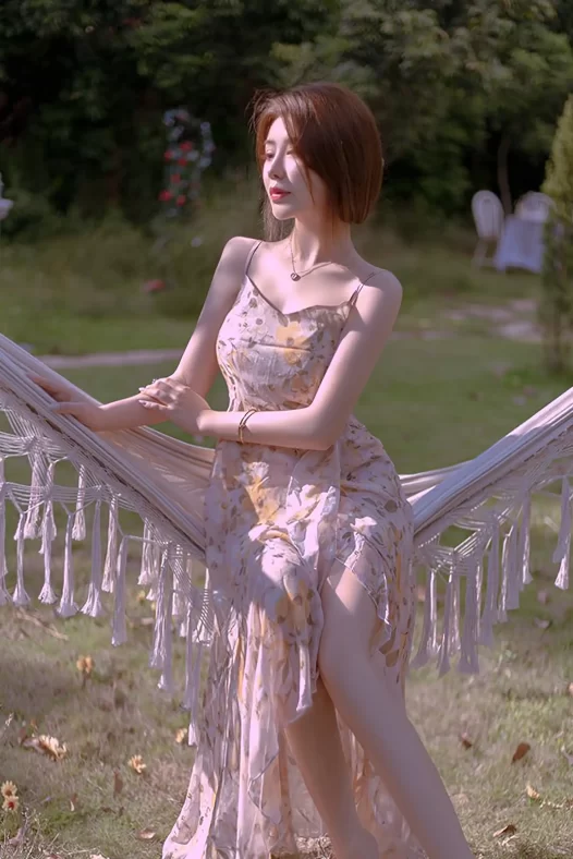 三青叶子，花裙落在白绳间